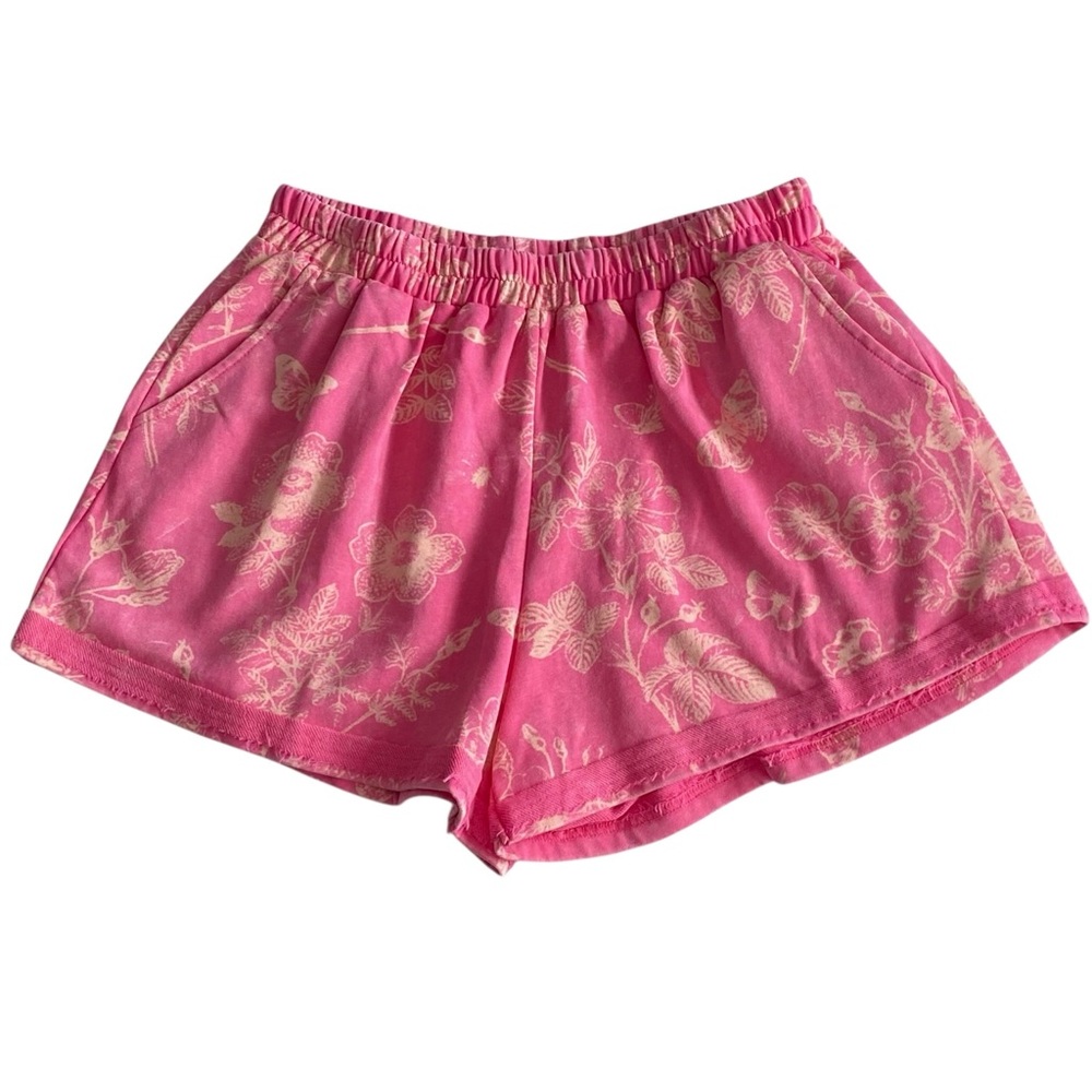 Umgee Boutique Pink Spring Floral Shorts Elastic Waist Pockets Size Large NWT